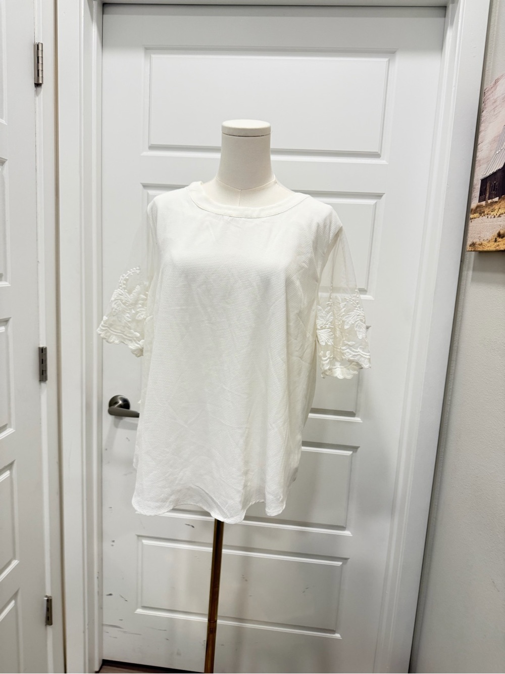 Lulus White Top with Sheer Embroidered Sleeves NWT - Picture 4 of 12
